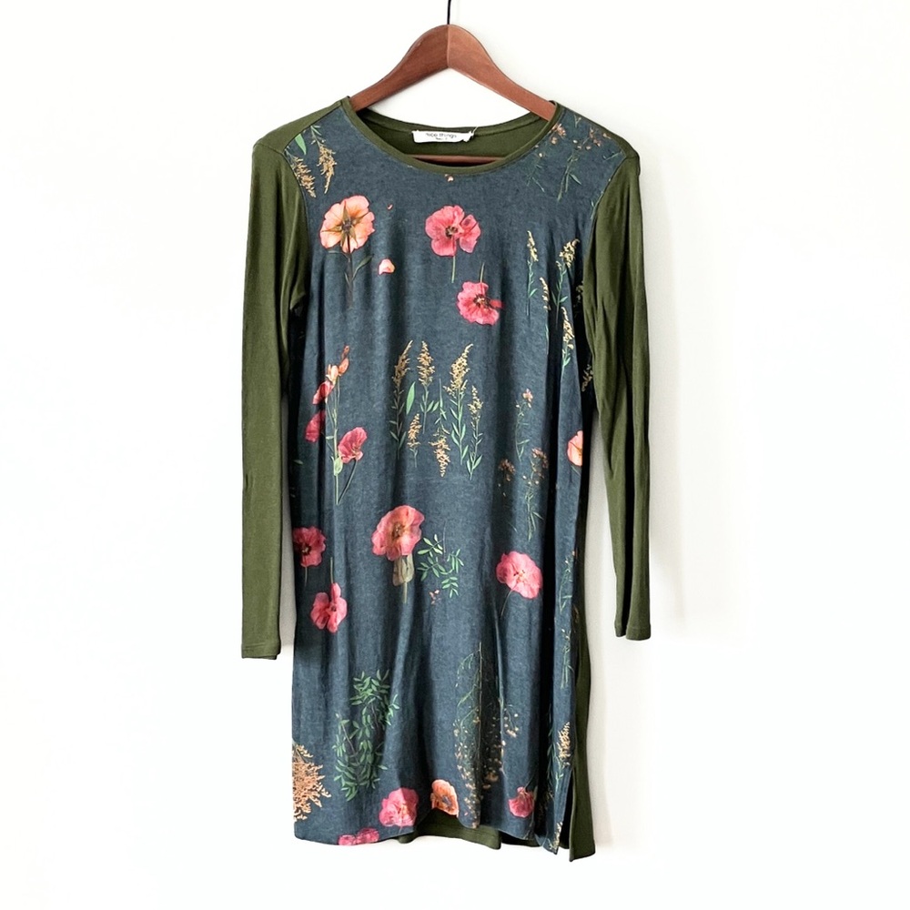 Nice Things Floral Long Sleeve Dress - Green and Gray